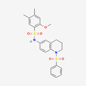 molecular formula C24H26N2O5S2 B6563260 N-[1-(benzenesulfonyl)-1,2,3,4-tetrahydroquinolin-6-yl]-2-methoxy-4,5-dimethylbenzene-1-sulfonamide CAS No. 946345-95-5