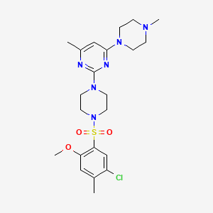 molecular formula C22H31ClN6O3S B6563292 2-[4-(5-chloro-2-methoxy-4-methylbenzenesulfonyl)piperazin-1-yl]-4-methyl-6-(4-methylpiperazin-1-yl)pyrimidine CAS No. 946316-72-9