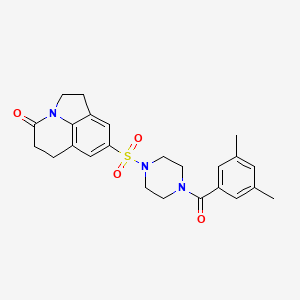 molecular formula C24H27N3O4S B6563341 6-{[4-(3,5-dimethylbenzoyl)piperazin-1-yl]sulfonyl}-1-azatricyclo[6.3.1.0^{4,12}]dodeca-4(12),5,7-trien-11-one CAS No. 946259-44-5