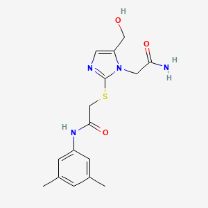 2-{[1-(carbamoylmethyl)-5-(hydroxymethyl)-1H-imidazol-2-yl]sulfanyl}-N-(3,5-dimethylphenyl)acetamide