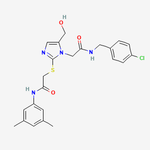 molecular formula C23H25ClN4O3S B6563371 2-{[1-({[(4-chlorophenyl)methyl]carbamoyl}methyl)-5-(hydroxymethyl)-1H-imidazol-2-yl]sulfanyl}-N-(3,5-dimethylphenyl)acetamide CAS No. 921876-30-4