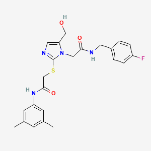 molecular formula C23H25FN4O3S B6563408 N-(3,5-dimethylphenyl)-2-{[1-({[(4-fluorophenyl)methyl]carbamoyl}methyl)-5-(hydroxymethyl)-1H-imidazol-2-yl]sulfanyl}acetamide CAS No. 921571-01-9