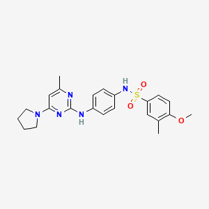 molecular formula C23H27N5O3S B6563553 4-methoxy-3-methyl-N-(4-{[4-methyl-6-(pyrrolidin-1-yl)pyrimidin-2-yl]amino}phenyl)benzene-1-sulfonamide CAS No. 946292-40-6