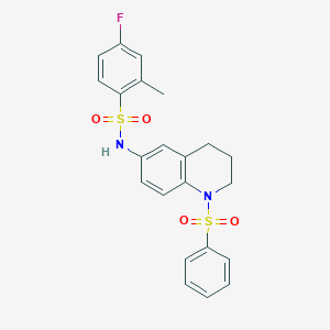 molecular formula C22H21FN2O4S2 B6563600 N-[1-(benzenesulfonyl)-1,2,3,4-tetrahydroquinolin-6-yl]-4-fluoro-2-methylbenzene-1-sulfonamide CAS No. 946346-03-8
