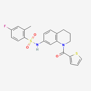 molecular formula C21H19FN2O3S2 B6563617 4-fluoro-2-methyl-N-[1-(thiophene-2-carbonyl)-1,2,3,4-tetrahydroquinolin-7-yl]benzene-1-sulfonamide CAS No. 946322-31-2