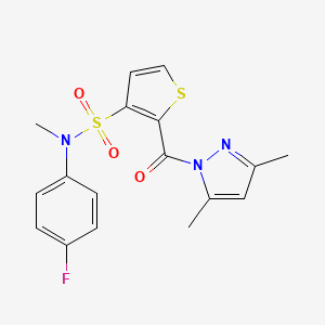 2-(3,5-dimethyl-1H-pyrazole-1-carbonyl)-N-(4-fluorophenyl)-N-methylthiophene-3-sulfonamide