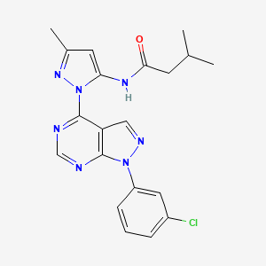 molecular formula C20H20ClN7O B6563679 N-{1-[1-(3-chlorophenyl)-1H-pyrazolo[3,4-d]pyrimidin-4-yl]-3-methyl-1H-pyrazol-5-yl}-3-methylbutanamide CAS No. 1005952-76-0