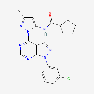 molecular formula C21H20ClN7O B6563687 N-{1-[1-(3-chlorophenyl)-1H-pyrazolo[3,4-d]pyrimidin-4-yl]-3-methyl-1H-pyrazol-5-yl}cyclopentanecarboxamide CAS No. 1005925-62-1