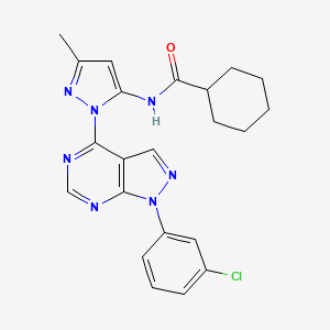 molecular formula C22H22ClN7O B6563688 N-{1-[1-(3-chlorophenyl)-1H-pyrazolo[3,4-d]pyrimidin-4-yl]-3-methyl-1H-pyrazol-5-yl}cyclohexanecarboxamide CAS No. 1006305-30-1