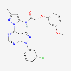 molecular formula C24H20ClN7O3 B6563724 N-{1-[1-(3-chlorophenyl)-1H-pyrazolo[3,4-d]pyrimidin-4-yl]-3-methyl-1H-pyrazol-5-yl}-2-(3-methoxyphenoxy)acetamide CAS No. 1005971-15-2