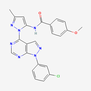 molecular formula C23H18ClN7O2 B6563753 N-{1-[1-(3-chlorophenyl)-1H-pyrazolo[3,4-d]pyrimidin-4-yl]-3-methyl-1H-pyrazol-5-yl}-4-methoxybenzamide CAS No. 1005953-32-1