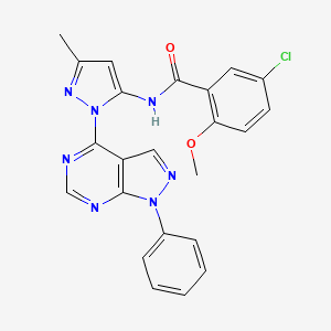5-chloro-2-methoxy-N-(3-methyl-1-{1-phenyl-1H-pyrazolo[3,4-d]pyrimidin-4-yl}-1H-pyrazol-5-yl)benzamide