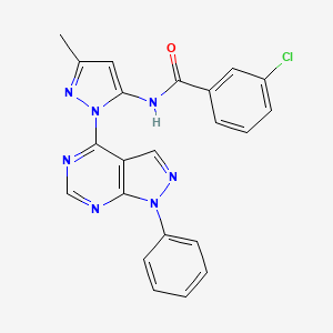 molecular formula C22H16ClN7O B6563811 3-chloro-N-(3-methyl-1-{1-phenyl-1H-pyrazolo[3,4-d]pyrimidin-4-yl}-1H-pyrazol-5-yl)benzamide CAS No. 1005999-91-6