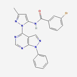 molecular formula C22H16BrN7O B6563817 3-bromo-N-(3-methyl-1-{1-phenyl-1H-pyrazolo[3,4-d]pyrimidin-4-yl}-1H-pyrazol-5-yl)benzamide CAS No. 1005922-58-6