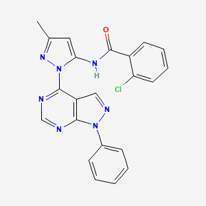 molecular formula C22H16ClN7O B6563826 2-chloro-N-(3-methyl-1-{1-phenyl-1H-pyrazolo[3,4-d]pyrimidin-4-yl}-1H-pyrazol-5-yl)benzamide CAS No. 1005922-52-0