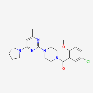 molecular formula C21H26ClN5O2 B6563891 2-[4-(5-chloro-2-methoxybenzoyl)piperazin-1-yl]-4-methyl-6-(pyrrolidin-1-yl)pyrimidine CAS No. 946384-54-9