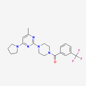 molecular formula C21H24F3N5O B6563995 4-methyl-6-(pyrrolidin-1-yl)-2-{4-[3-(trifluoromethyl)benzoyl]piperazin-1-yl}pyrimidine CAS No. 946338-77-8