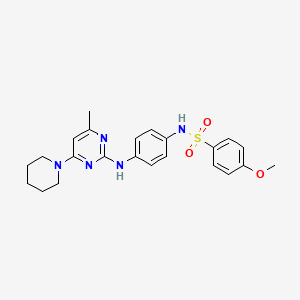 molecular formula C23H27N5O3S B6564257 4-methoxy-N-(4-{[4-methyl-6-(piperidin-1-yl)pyrimidin-2-yl]amino}phenyl)benzene-1-sulfonamide CAS No. 946221-30-3