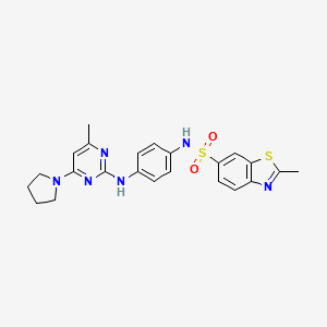 molecular formula C23H24N6O2S2 B6564292 2-methyl-N-(4-{[4-methyl-6-(pyrrolidin-1-yl)pyrimidin-2-yl]amino}phenyl)-1,3-benzothiazole-6-sulfonamide CAS No. 932990-55-1
