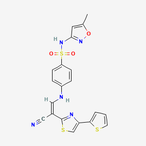 molecular formula C20H15N5O3S3 B6564390 4-{[(1Z)-2-cyano-2-[4-(thiophen-2-yl)-1,3-thiazol-2-yl]eth-1-en-1-yl]amino}-N-(5-methyl-1,2-oxazol-3-yl)benzene-1-sulfonamide CAS No. 1021228-50-1