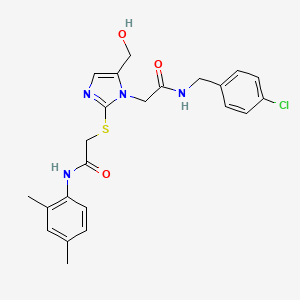 molecular formula C23H25ClN4O3S B6564414 2-{[1-({[(4-chlorophenyl)methyl]carbamoyl}methyl)-5-(hydroxymethyl)-1H-imidazol-2-yl]sulfanyl}-N-(2,4-dimethylphenyl)acetamide CAS No. 921572-51-2