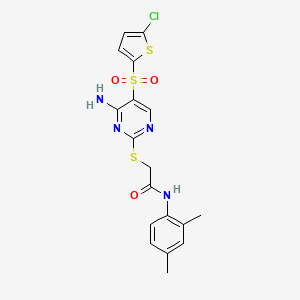 molecular formula C18H17ClN4O3S3 B6564427 2-({4-amino-5-[(5-chlorothiophen-2-yl)sulfonyl]pyrimidin-2-yl}sulfanyl)-N-(2,4-dimethylphenyl)acetamide CAS No. 1021263-64-8