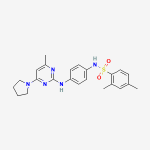 molecular formula C23H27N5O2S B6564491 2,4-dimethyl-N-(4-{[4-methyl-6-(pyrrolidin-1-yl)pyrimidin-2-yl]amino}phenyl)benzene-1-sulfonamide CAS No. 946292-19-9