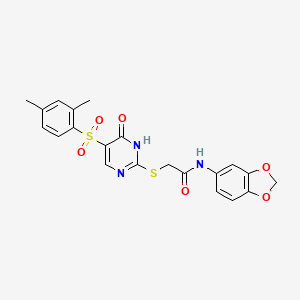 molecular formula C21H19N3O6S2 B6564535 N-(2H-1,3-benzodioxol-5-yl)-2-{[5-(2,4-dimethylbenzenesulfonyl)-6-oxo-1,6-dihydropyrimidin-2-yl]sulfanyl}acetamide CAS No. 1021262-14-5