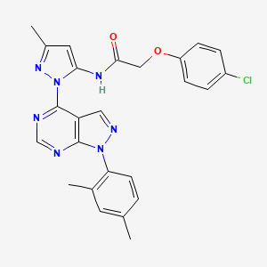 molecular formula C25H22ClN7O2 B6564550 2-(4-chlorophenoxy)-N-{1-[1-(2,4-dimethylphenyl)-1H-pyrazolo[3,4-d]pyrimidin-4-yl]-3-methyl-1H-pyrazol-5-yl}acetamide CAS No. 1005717-15-6