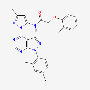 molecular formula C26H25N7O2 B6564575 N-{1-[1-(2,4-dimethylphenyl)-1H-pyrazolo[3,4-d]pyrimidin-4-yl]-3-methyl-1H-pyrazol-5-yl}-2-(2-methylphenoxy)acetamide CAS No. 1007174-22-2