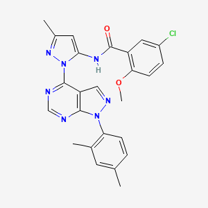molecular formula C25H22ClN7O2 B6564593 5-chloro-N-{1-[1-(2,4-dimethylphenyl)-1H-pyrazolo[3,4-d]pyrimidin-4-yl]-3-methyl-1H-pyrazol-5-yl}-2-methoxybenzamide CAS No. 1005976-52-2