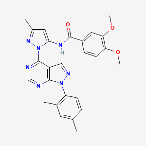 molecular formula C26H25N7O3 B6564596 N-{1-[1-(2,4-dimethylphenyl)-1H-pyrazolo[3,4-d]pyrimidin-4-yl]-3-methyl-1H-pyrazol-5-yl}-3,4-dimethoxybenzamide CAS No. 1005716-68-6