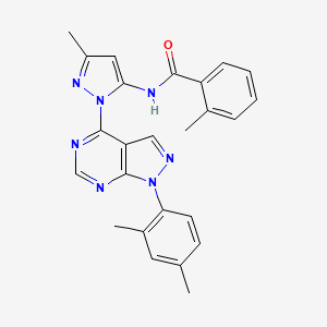 molecular formula C25H23N7O B6564619 N-{1-[1-(2,4-dimethylphenyl)-1H-pyrazolo[3,4-d]pyrimidin-4-yl]-3-methyl-1H-pyrazol-5-yl}-2-methylbenzamide CAS No. 1005976-01-1