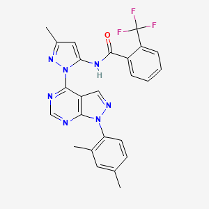 molecular formula C25H20F3N7O B6564625 N-{1-[1-(2,4-dimethylphenyl)-1H-pyrazolo[3,4-d]pyrimidin-4-yl]-3-methyl-1H-pyrazol-5-yl}-2-(trifluoromethyl)benzamide CAS No. 1005717-00-9