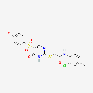 molecular formula C20H18ClN3O5S2 B6564664 N-(2-chloro-4-methylphenyl)-2-{[5-(4-methoxybenzenesulfonyl)-6-oxo-1,6-dihydropyrimidin-2-yl]sulfanyl}acetamide CAS No. 1021263-84-2