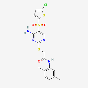 molecular formula C18H17ClN4O3S3 B6564711 2-({4-amino-5-[(5-chlorothiophen-2-yl)sulfonyl]pyrimidin-2-yl}sulfanyl)-N-(2,5-dimethylphenyl)acetamide CAS No. 1021217-75-3
