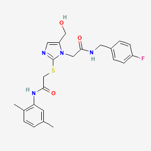 molecular formula C23H25FN4O3S B6564723 N-(2,5-dimethylphenyl)-2-{[1-({[(4-fluorophenyl)methyl]carbamoyl}methyl)-5-(hydroxymethyl)-1H-imidazol-2-yl]sulfanyl}acetamide CAS No. 921875-53-8