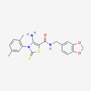molecular formula C20H19N3O3S2 B6564864 4-amino-N-[(2H-1,3-benzodioxol-5-yl)methyl]-3-(2,5-dimethylphenyl)-2-sulfanylidene-2,3-dihydro-1,3-thiazole-5-carboxamide CAS No. 1021264-17-4