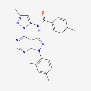 molecular formula C25H23N7O B6564901 N-{1-[1-(2,4-dimethylphenyl)-1H-pyrazolo[3,4-d]pyrimidin-4-yl]-3-methyl-1H-pyrazol-5-yl}-4-methylbenzamide CAS No. 1005716-51-7