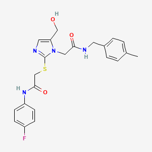 molecular formula C22H23FN4O3S B6565014 N-(4-fluorophenyl)-2-{[5-(hydroxymethyl)-1-({[(4-methylphenyl)methyl]carbamoyl}methyl)-1H-imidazol-2-yl]sulfanyl}acetamide CAS No. 921886-62-6