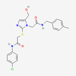 molecular formula C22H23ClN4O3S B6565028 N-(4-chlorophenyl)-2-{[5-(hydroxymethyl)-1-({[(4-methylphenyl)methyl]carbamoyl}methyl)-1H-imidazol-2-yl]sulfanyl}acetamide CAS No. 921570-53-8