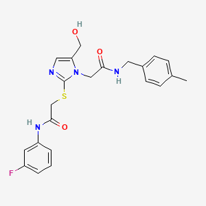 molecular formula C22H23FN4O3S B6565033 N-(3-fluorophenyl)-2-{[5-(hydroxymethyl)-1-({[(4-methylphenyl)methyl]carbamoyl}methyl)-1H-imidazol-2-yl]sulfanyl}acetamide CAS No. 921504-20-3