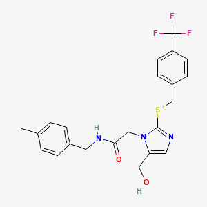 molecular formula C22H22F3N3O2S B6565057 2-[5-(hydroxymethyl)-2-({[4-(trifluoromethyl)phenyl]methyl}sulfanyl)-1H-imidazol-1-yl]-N-[(4-methylphenyl)methyl]acetamide CAS No. 921570-37-8