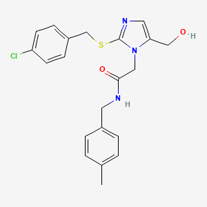 molecular formula C21H22ClN3O2S B6565070 2-(2-{[(4-chlorophenyl)methyl]sulfanyl}-5-(hydroxymethyl)-1H-imidazol-1-yl)-N-[(4-methylphenyl)methyl]acetamide CAS No. 921875-41-4