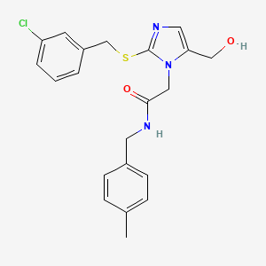 molecular formula C21H22ClN3O2S B6565072 2-(2-{[(3-chlorophenyl)methyl]sulfanyl}-5-(hydroxymethyl)-1H-imidazol-1-yl)-N-[(4-methylphenyl)methyl]acetamide CAS No. 921801-84-5