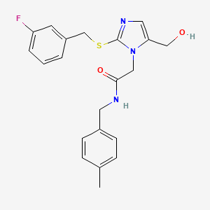 molecular formula C21H22FN3O2S B6565077 2-(2-{[(3-fluorophenyl)methyl]sulfanyl}-5-(hydroxymethyl)-1H-imidazol-1-yl)-N-[(4-methylphenyl)methyl]acetamide CAS No. 921504-47-4