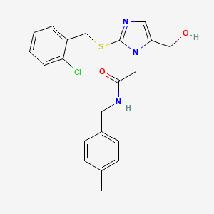 molecular formula C21H22ClN3O2S B6565081 2-(2-{[(2-chlorophenyl)methyl]sulfanyl}-5-(hydroxymethyl)-1H-imidazol-1-yl)-N-[(4-methylphenyl)methyl]acetamide CAS No. 921570-69-6
