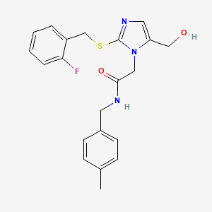 molecular formula C21H22FN3O2S B6565088 2-(2-{[(2-fluorophenyl)methyl]sulfanyl}-5-(hydroxymethyl)-1H-imidazol-1-yl)-N-[(4-methylphenyl)methyl]acetamide CAS No. 921801-69-6