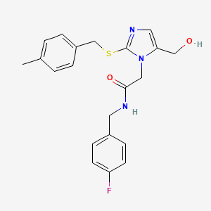 molecular formula C21H22FN3O2S B6565130 N-[(4-fluorophenyl)methyl]-2-[5-(hydroxymethyl)-2-{[(4-methylphenyl)methyl]sulfanyl}-1H-imidazol-1-yl]acetamide CAS No. 921505-15-9