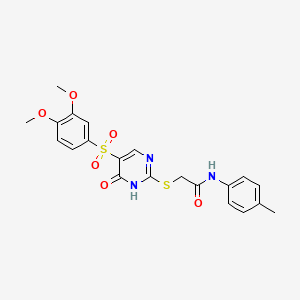 molecular formula C21H21N3O6S2 B6565254 2-{[5-(3,4-dimethoxybenzenesulfonyl)-6-oxo-1,6-dihydropyrimidin-2-yl]sulfanyl}-N-(4-methylphenyl)acetamide CAS No. 1021217-91-3